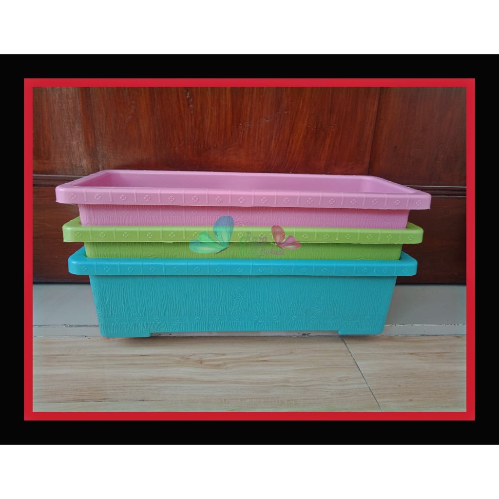 Paket 3PCS Pot Segi Panjang 50 Motif Kayu Roemah Pot Pink Hijau Biru - Mirip Pot Sgp Gsp 01 02 03