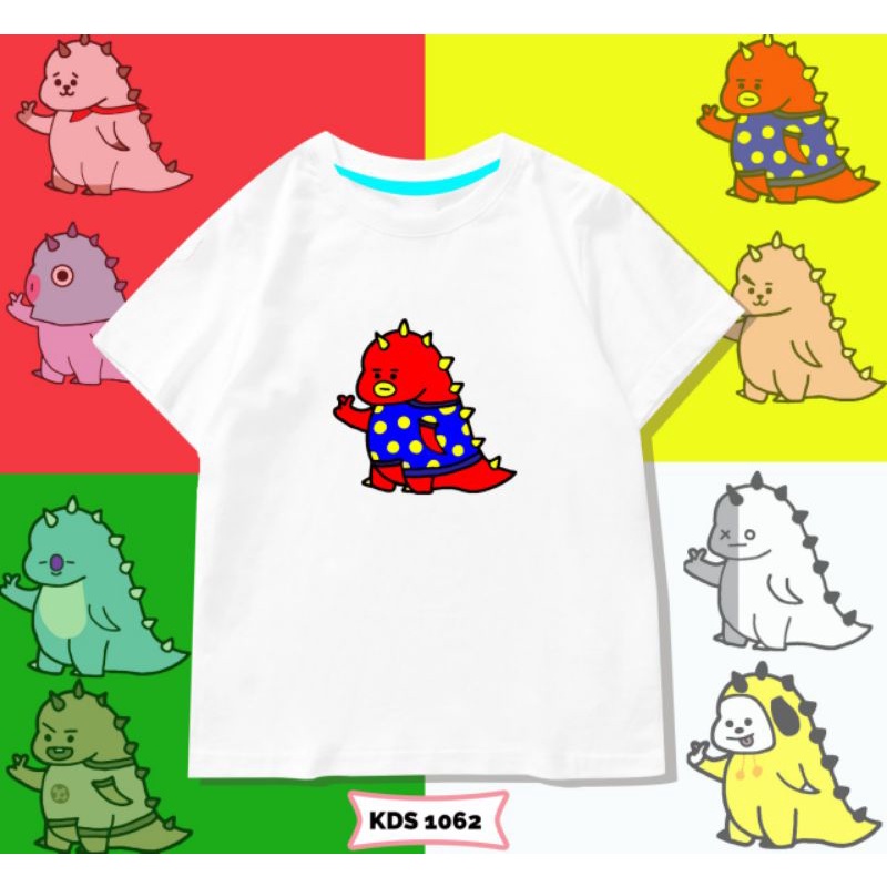 KAOS ANAK BT21 DINO UNISEX PEREMPUAN&amp;LAKI-LAKI/KAOS ANAK BTS DINO COTTON 24S