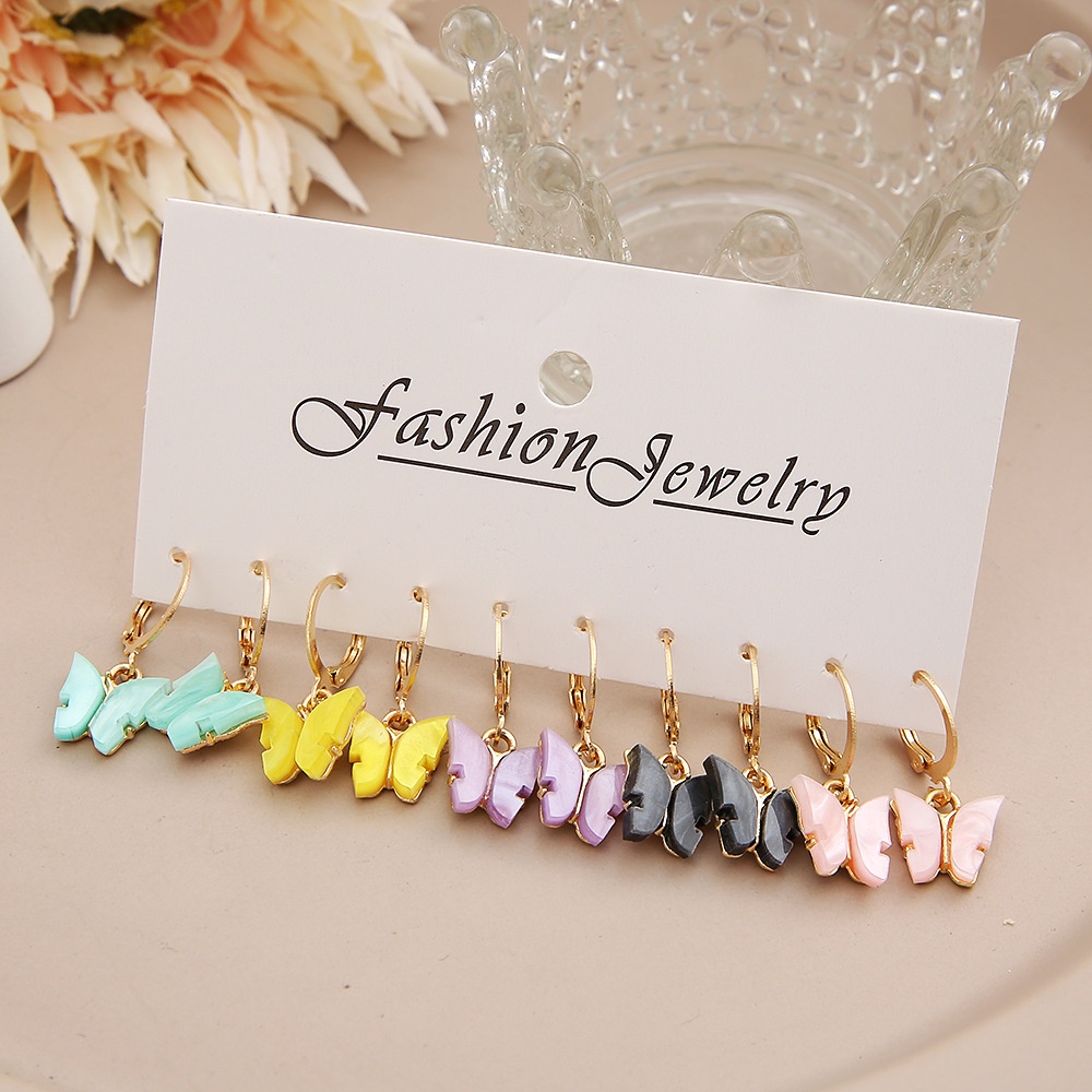 Anting Liontin Butterfly Warna-Warni Gaya Korea Untuk Wanita