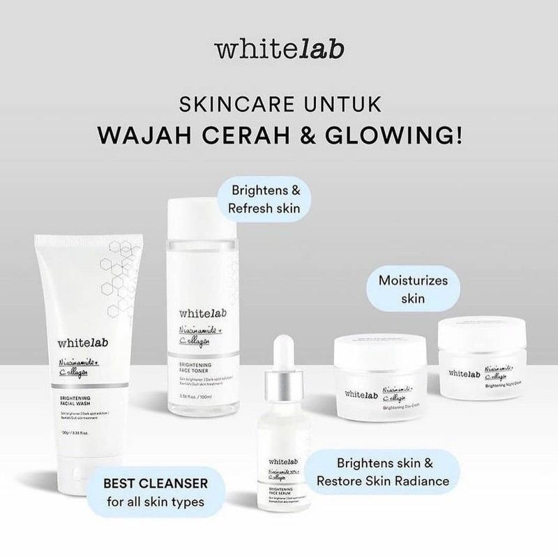 WHITELAB BRIGHTENING PAKET WAJAH &amp; SERUM (Facial Wash + Toner + Day Cream + Nite Cream + Face Serum)