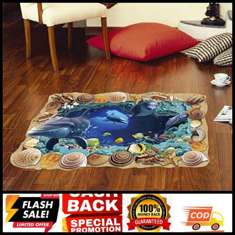 Wall Sticker dinding 3d Stiker lantai 3d Lumba lumba Kerang