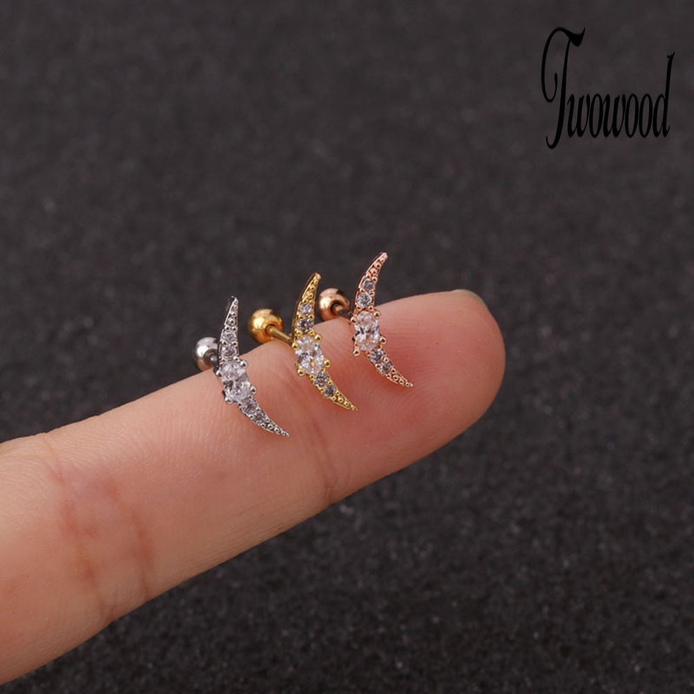 1 Pc Anting Stud Cubic Zirconia Bentuk Bintang Bulan Untuk Wanita