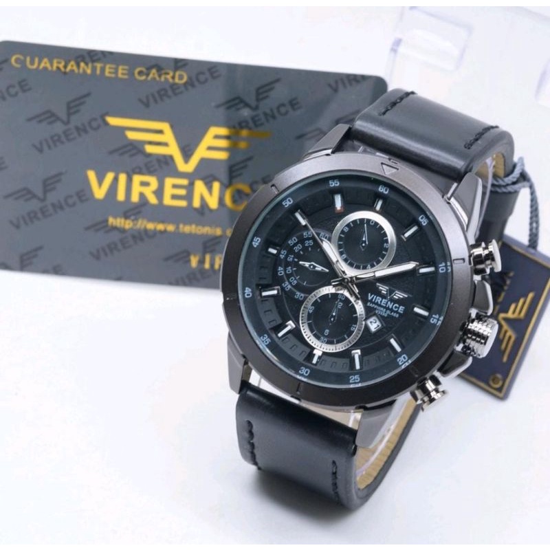 Jam Tangan Virence Chrono Tanggal Aktif Jam Tangan Kulit Garansi Card Free Box Exlusive