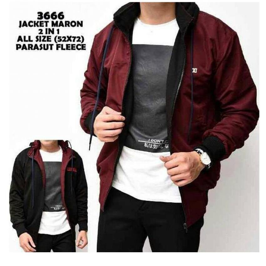 Jaket Parasut Bolak Balik Maroon - Black