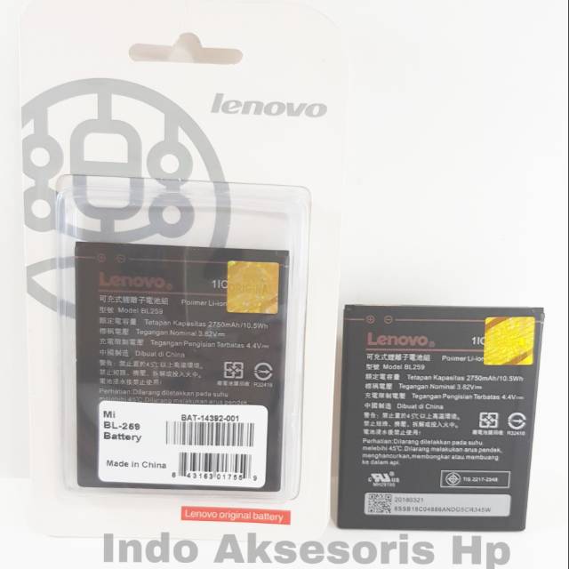 Baterai LENOVO K5 - K3 - K5 Plus - 6020 - BL259 - BL 259 Kualitas ORIGINAL 100%