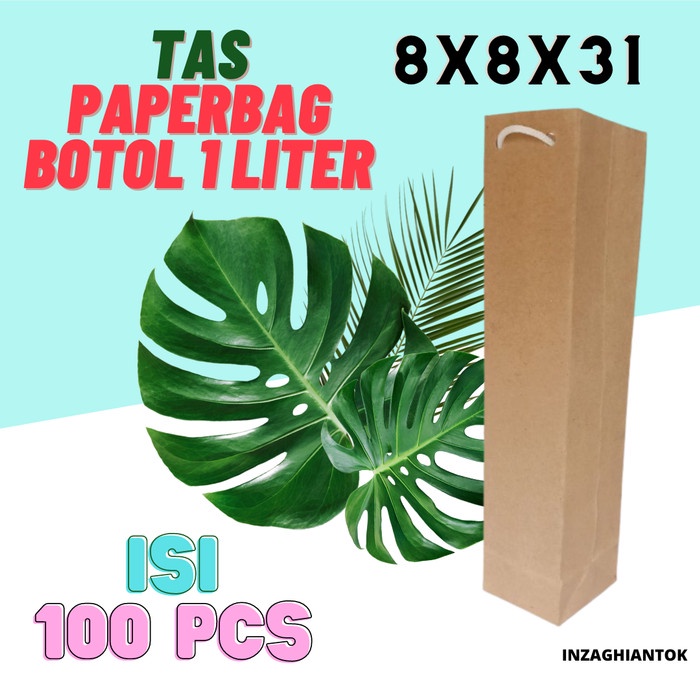 

(TERLARIS) 100 Pcs Tas Kertas Paperbag Souvernir Botol 1 Liter Paper Bag Kantong