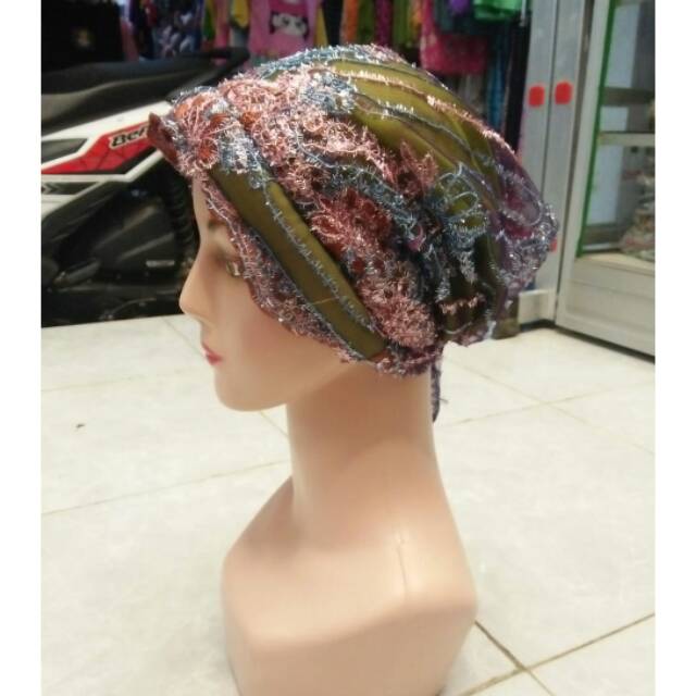 Kerpus ciput topi kupluk hijab ibu ibu songkok topi nenek jadul bahan brukat tile khas emak Betawi