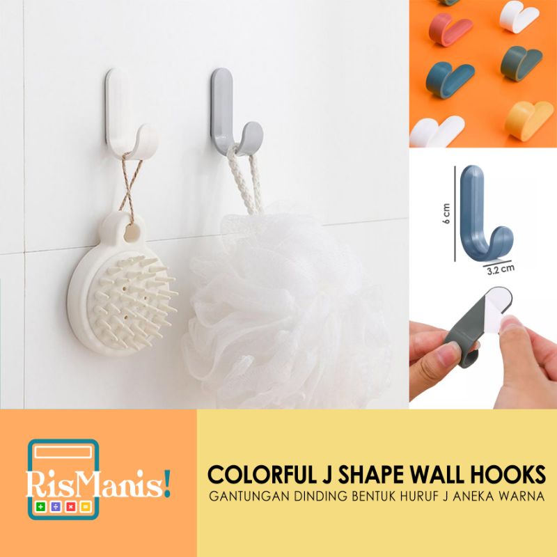 COLORFUL J SHAPE WALL HOOKS - Pengait Gantungan Dinding Bentuk Huruf J Hook Hanger Aneka Warna Lucu