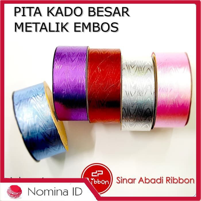 

C245 Pita Kado Besar Metalik Embos Jepang/Kertas Ribbon Kilap 4cm 1.5