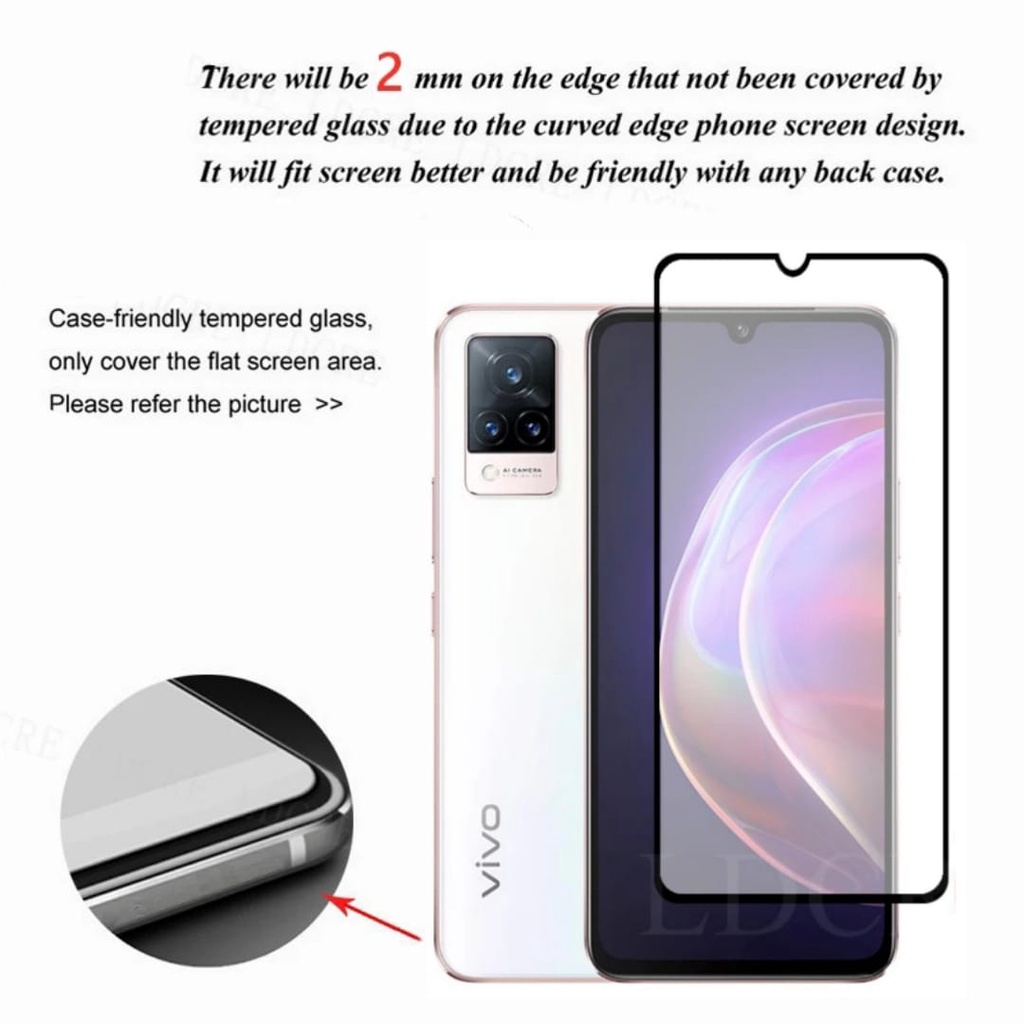 PROMO Tempered Glass VIVO V21 5G TG Layar FULL COVER Black Premium Screen, Protector FULL Screen