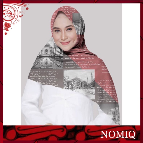 Cod Kerudung Segi Empat Motif Arabic Hijab Tulisan Korean Hijab Voal Motif Korea murah