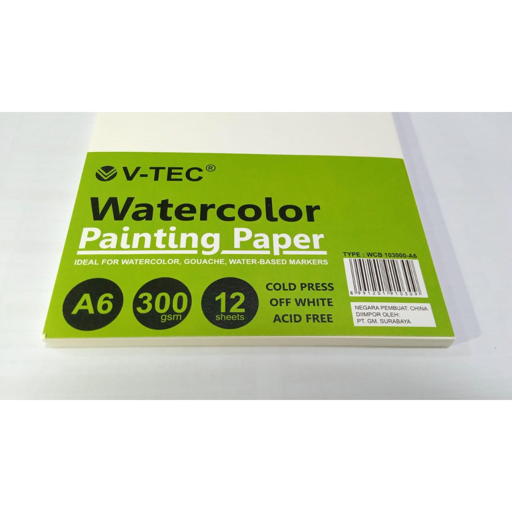 Kertas Watercolor V-tec A6 / Watercolor Painting Paper A6 300 gsm 12 Sheets / Kertas Tebal untuk Cat
