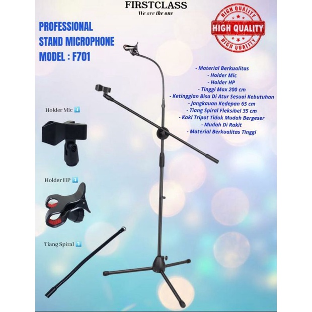 Stand mic dan holder hp firstclass stand mic live streaming F701 stand mic hp