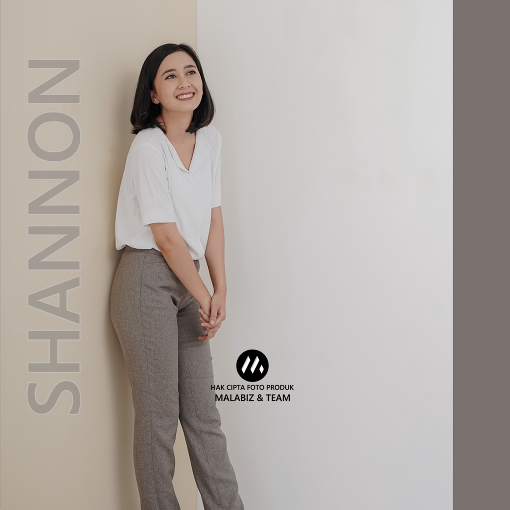 SHANNON SOFTBRWON - Celana Kantor Wanita Slim Fit Bahan Stretch dan Tebal Celana Formal Wanita Celana Panjang wanita Hitam Celana Dasar Wanita Basic Standar Kerja Malabiz