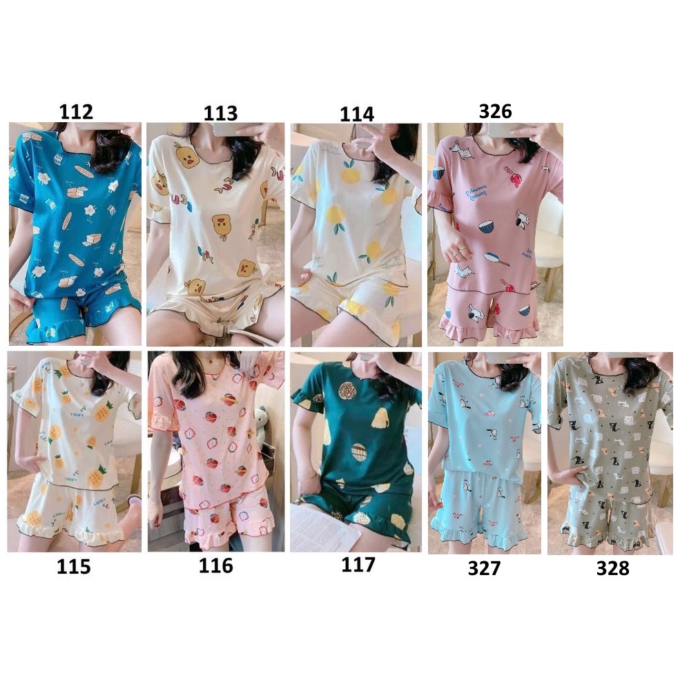 Baju Tidur Wanita Lengan Pendek Celana Pendek Motif Fashion