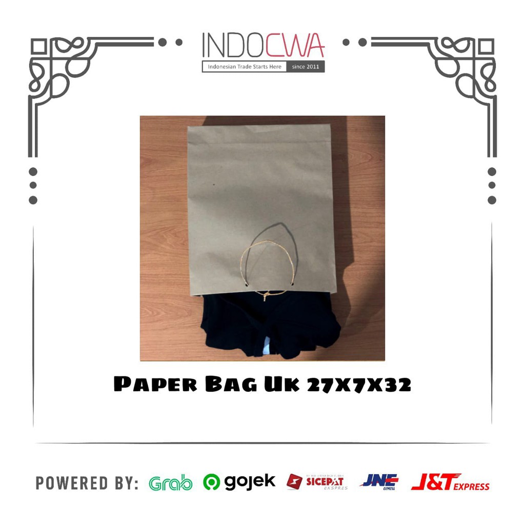 Paper Bag / Tas Kertas Polos Kraft 150 gsm Tali Rotan UK 27 x 7 x 32