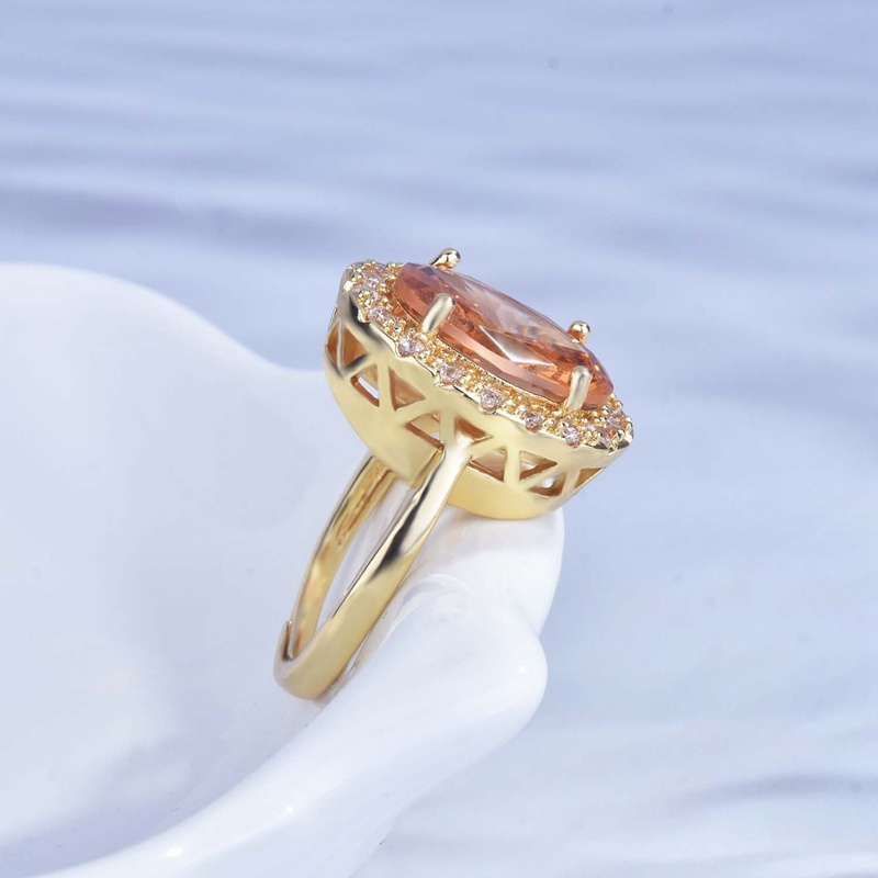 Fancyqube Cincin Kristal Zircon Bentuk Oval Warna Emas Sampanye Gaya Vintage Untuk Wanita