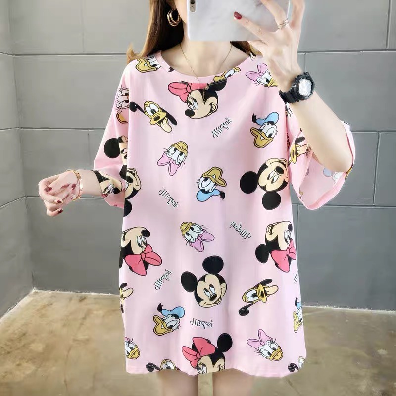 Oversize Tee Tshirt Model Longgar Untuk Wanita Motif Mickey Minnie