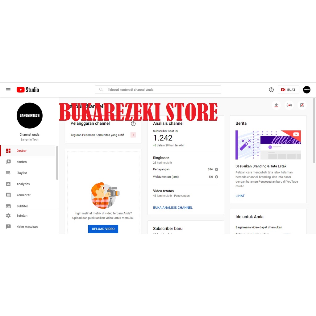 [SOLD] Akun Youtube Murah Subs 1200 Ads sudah PIN dan PO