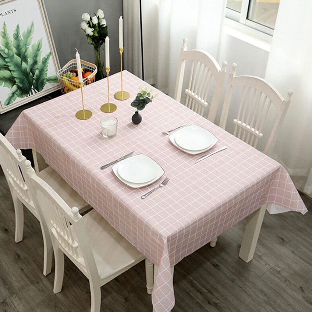 Taplak Meja Makan Aesthetic Anti Air Alas Meja Ruang Tamu Kotak kotak ESTETIK Plastik PEVA Table Cloth Waterproof