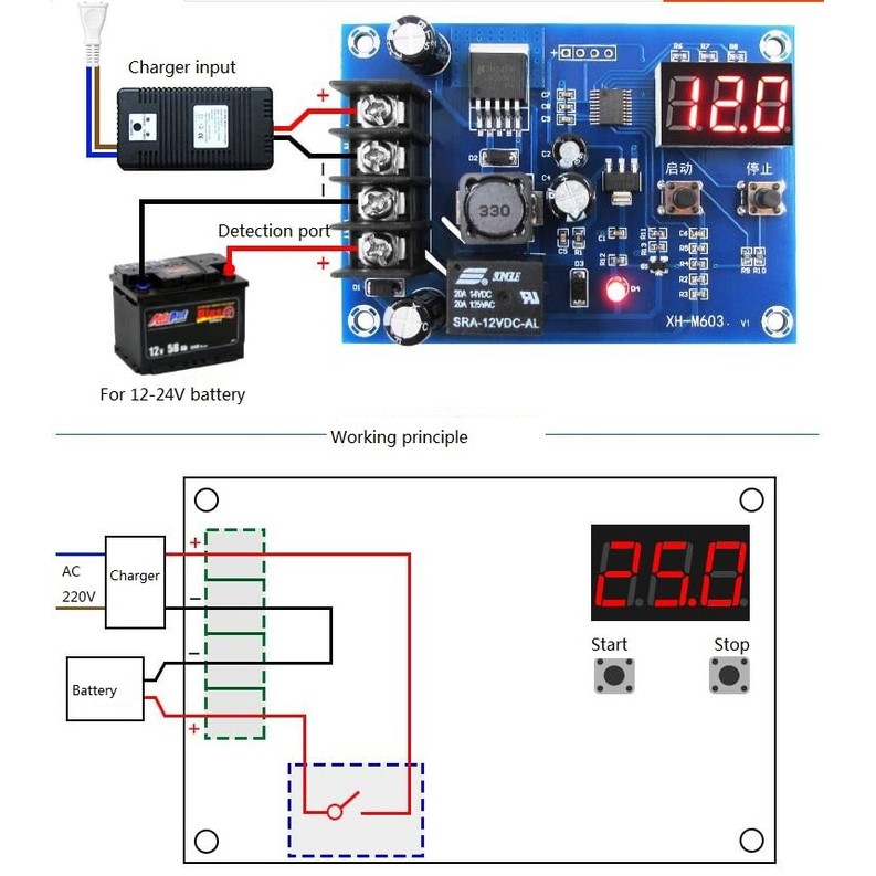 Modul Charger Battery Charging Control Module for 12-24V Storage Battery XH-M603