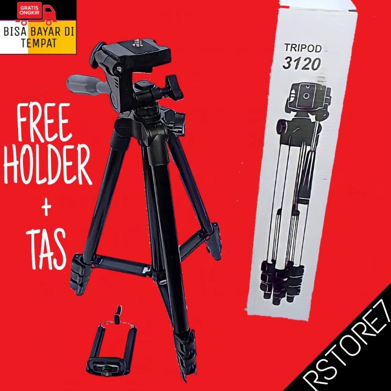 Weifeng Tripod Hp 3110/3120 Full Black 1 Meter Free Holder U +Tas - Stand Handphone Portable-3120A(Hitam)