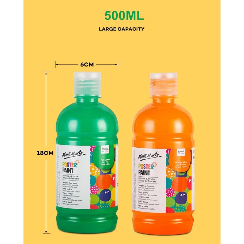 Finger Paint Washable Poster Paint 500ML Mont Marte  Washable Paint Cat Gouache Mainan Mewarnai Anak Mainan Cat Anak Mainan Montessori Perlengkapan Cat Air Anak Washable