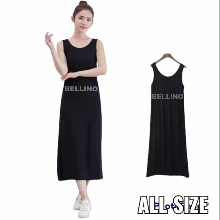 Inner Kaos Oblong Wanita Manset Lekbong Panjang Dalaman Gamis Dress Longdress Wanita Muat Jumbo Super Soft Premium Singlet Tanktop Terusan Panjang Tanpa Lengan Lekbong Bahan Adem Muat Besar