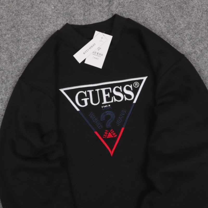 JAKET SWEATER CREWNECK GUES EMBROID SIMPLE UNISEX PREMIUM QUALITY