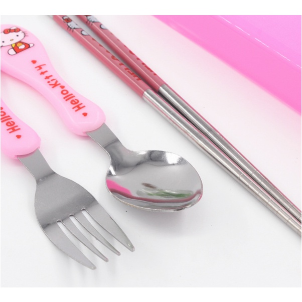 SET SUMPIT SENDOK GARPU KARAKTER Doraemon Winnie The Pooh Hello Kitty Spongebob Wadah POLOS / Sumpit Sendok Garpu Stainless