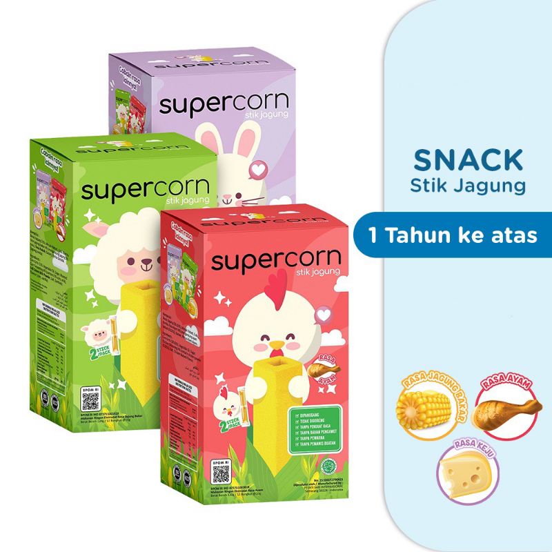 

(Hafiz Store) Supercorn Stik Jagung Non MSG 12 x 10 gram | Ayam | Keju | Roasted Corn