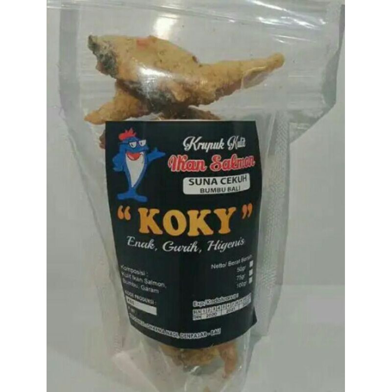 

KERUPUK KULIT IKAN SALMON RASA BUMBU BALI SUNA CEKUH 75gr "KOKY" KHAS BALI ENAK + BH BUBBLE WRAP