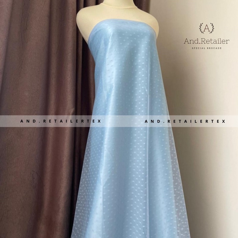 Bahan Kain Tile Tulle Dot Polkadot Warna Ice Blue Baby Blue Biru langit