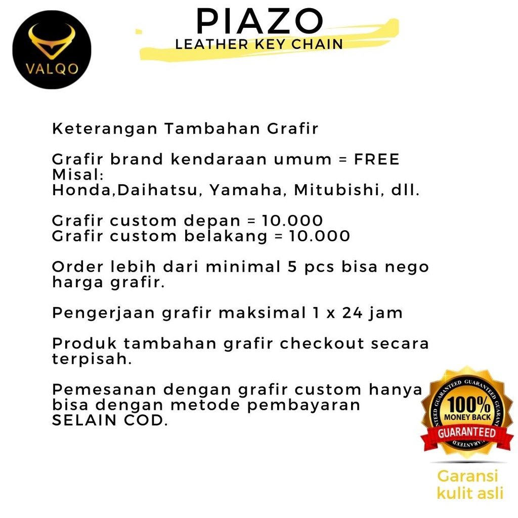 [VALQO] PIAZO Gantungan kunci Kulit Sapi Bisa untuk tempat Remot &amp; Dompet STNK Mobil Motor