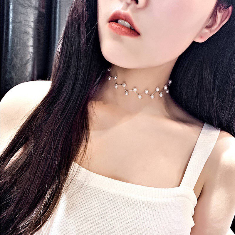 Cheap Promotion Pearl Clavicle Chain Female Choker Neckband Simple Adjustable Short Necklaces Female Neck Jewelry Korean Neckband