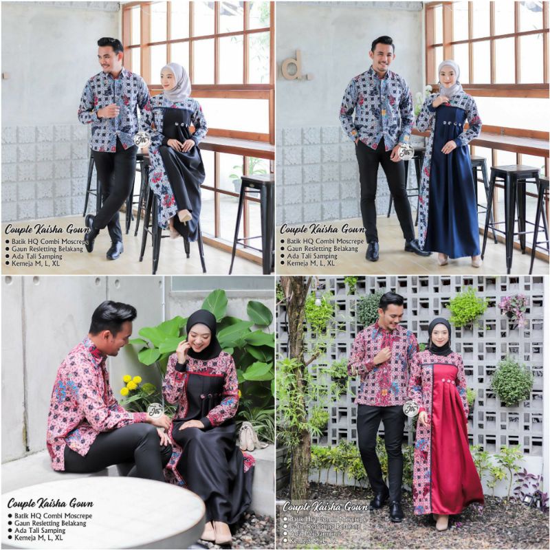 Couple Gamis Batik Wanita Kombinasi Mosscrep Resleting Belakang