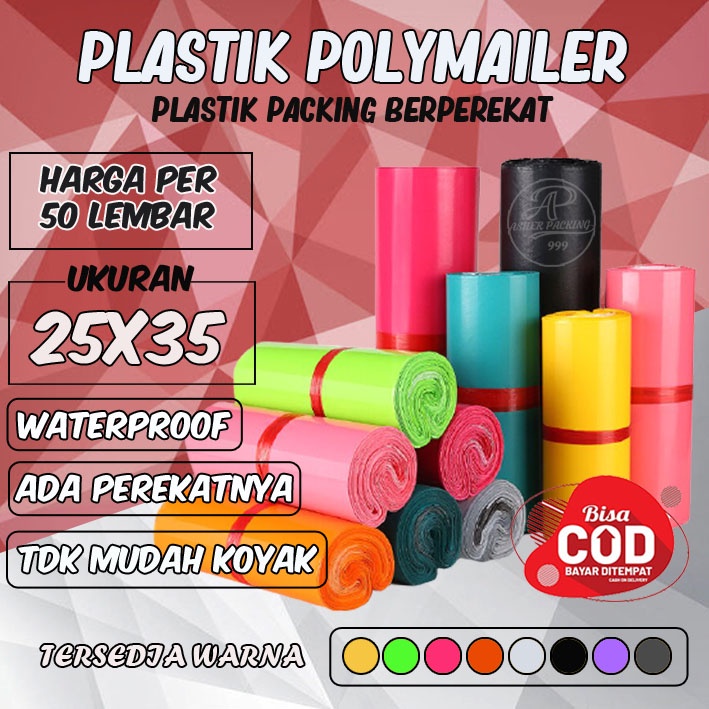 

PLASTIK POLYMAILER /PLASTIK PACKING BERPEREKAT UKURAN 25X35,ISI 50 LEMBAR