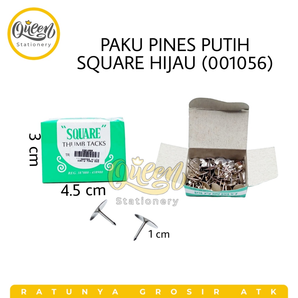 

1 KOTAK (50 PCS) PAKU PINES PUTIH SQUARE HIJAU / PAKU PAYUNG / THUMB TACKS (001056)