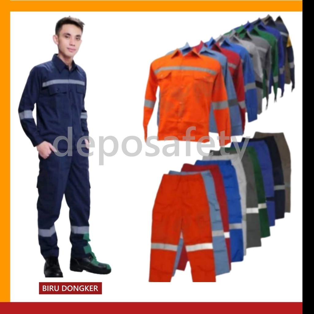 Wearpack Setelan Safety Biru Dongker - Baju Celana Proyek - Baju Kerja Safety - Setelan Baju Celana Safety Biru Dongker