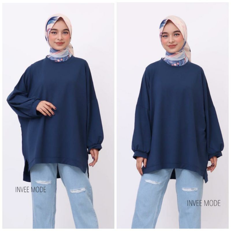 ATASAN BLOUSE BATWING JUMBO BIGSIZE OVERSIZE BABYTERRY SPANDEX - 1795-Navy