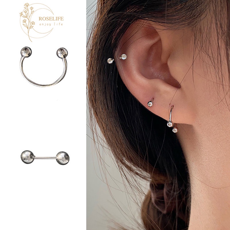 Roselife Anting Tusuk Bentuk Spiral Bahan titanium Stainless Steel Untuk Unisex