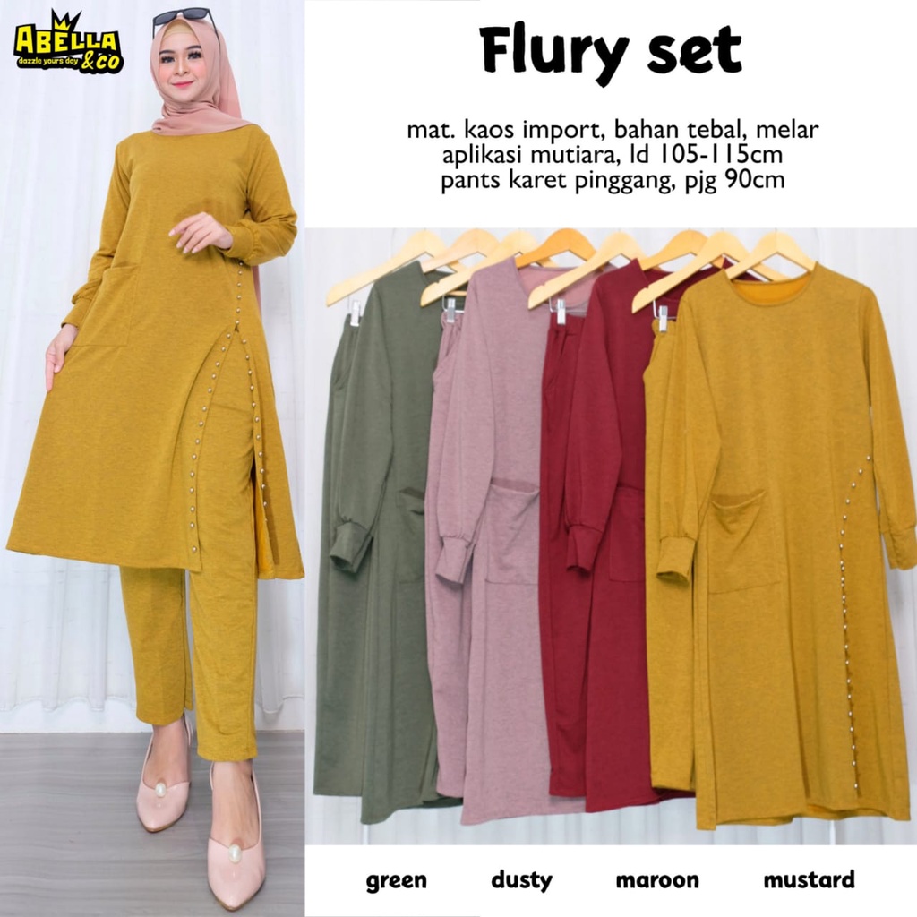 FLURY SET BY ABELLA | SETELAN ONESET XXL BAHAN KAOS IMPORT / ONESET TUNIK SET / SETELAN TUNIK WANITA
