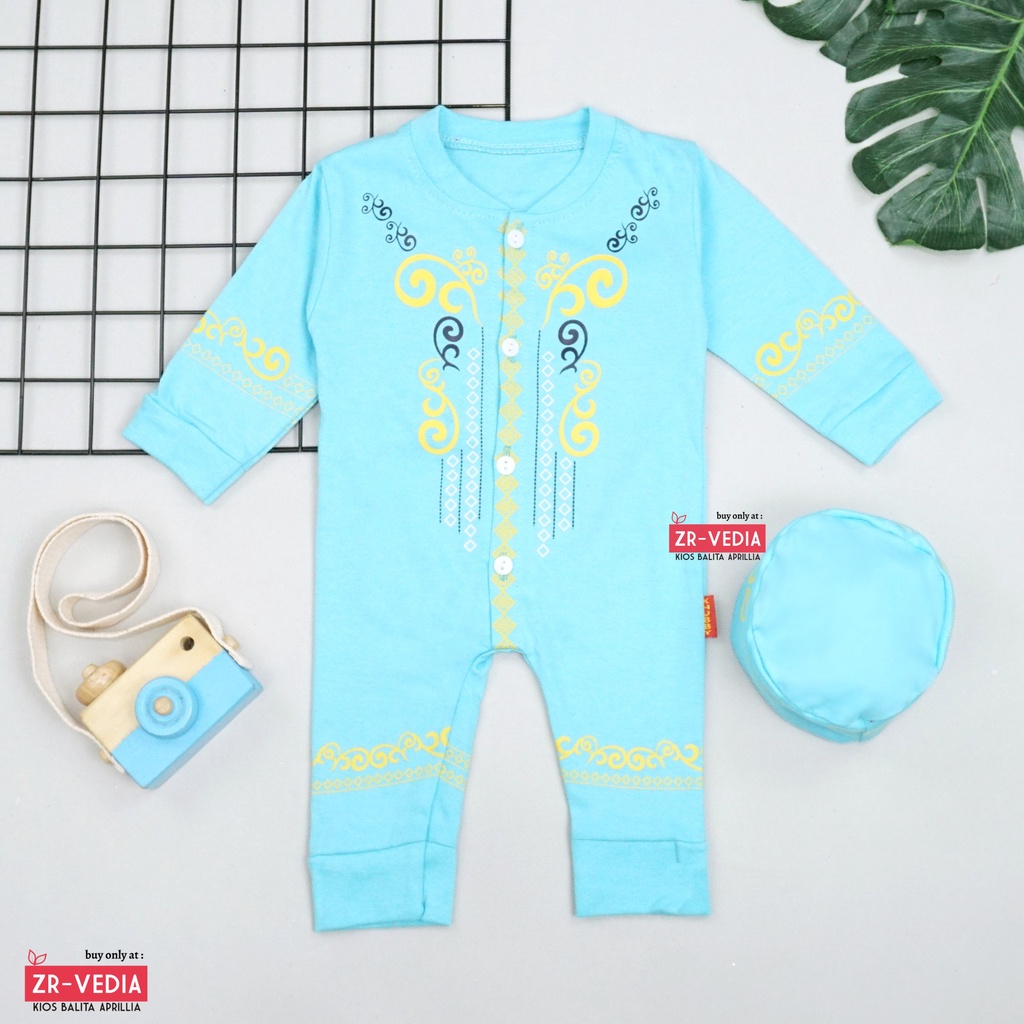 (0-12 Bulan) Koko Jumper Naufal / Baju Muslim Baby Anak Laki All Size Katun Romper Bayi Newborn