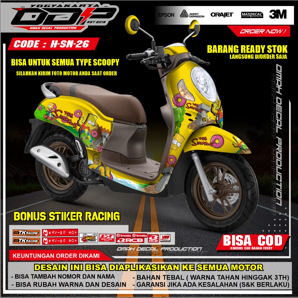 DECAL STIKER SCOOPY FI NEW DEKAL STRIPING LES MOTOR CUSTOME KEREN GRATIS MOTIF SIMPSOON KUALITAS TER