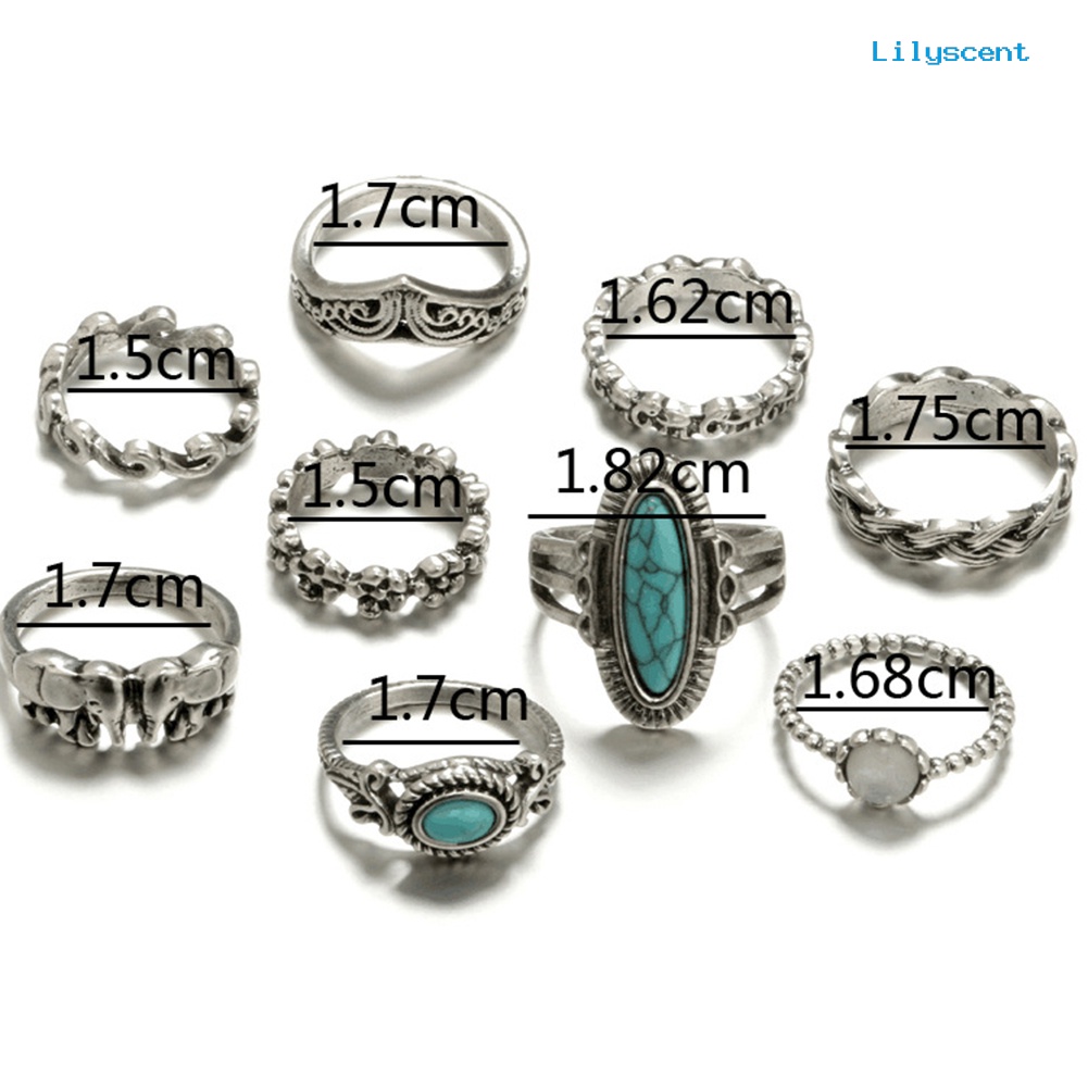 9pcs / Set Cincin Buku Jari Aneka Bentuk Warna Silver Gaya Boho Untuk Wanita