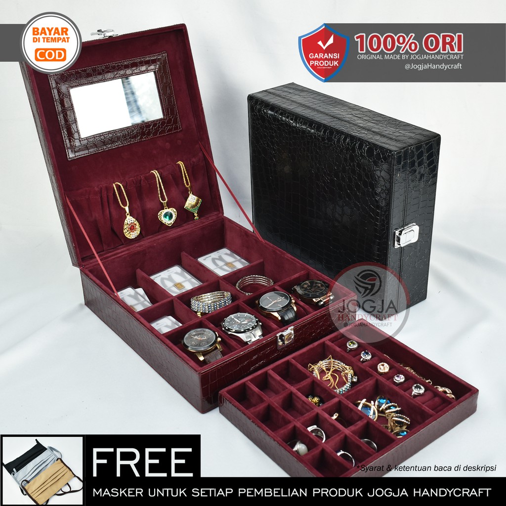 ORIGINAL Premium Jewelry Box Lengkap / Kotak Tempat Perhiasan &amp; Jam Tangan