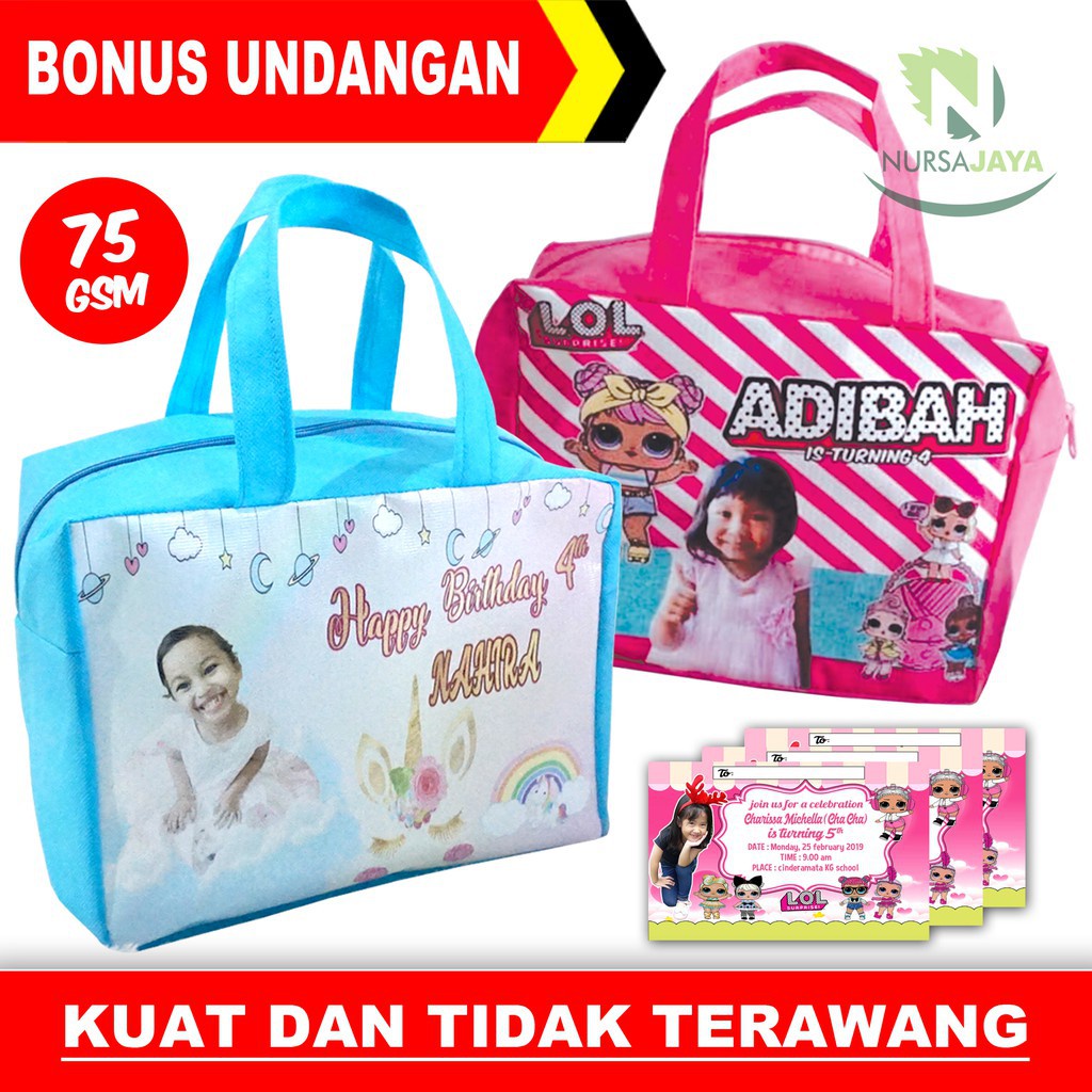 

Tas Ultah Murah Mewah / Tas Ulang Tahun Anak / Tas Ultah Anak Custom / Tas Ultah Custom / Tas Ultah Anak / Tas Ultah Goodie bag / Tas Ultah Anak / Tas Goodiebag Souvenir / Bahan Spunbond Kuat Resleting Menyamping