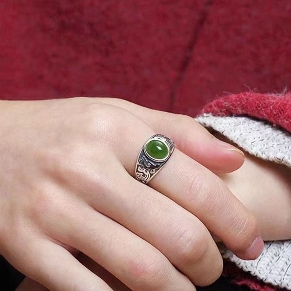 Cincin Jari Telunjuk Model Terbuka Gaya retro Vintage Dengan Emerald Hijau Untuk Wanita