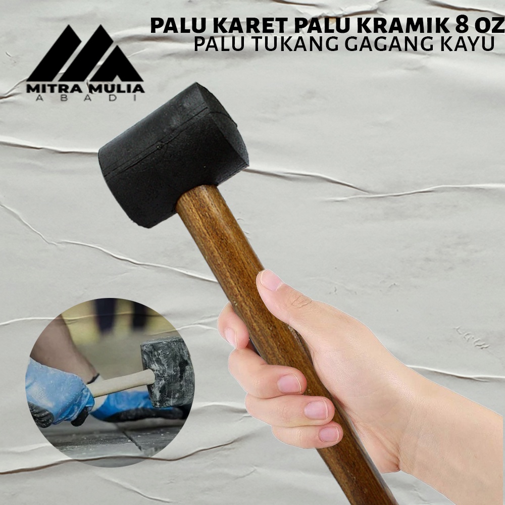 Palu Karet 8 Oz l Palu Keramik Hitam l Palu Tukang Gagang Kayu