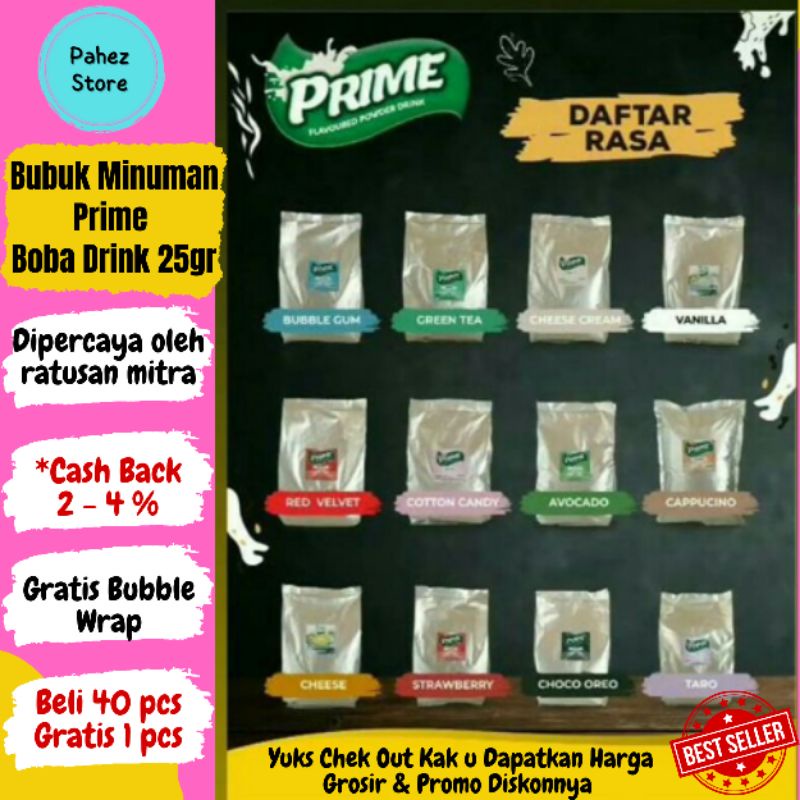 

Bubuk Minuman Rasa Es Boba Drink Premium Kekinian Prime 25gr
